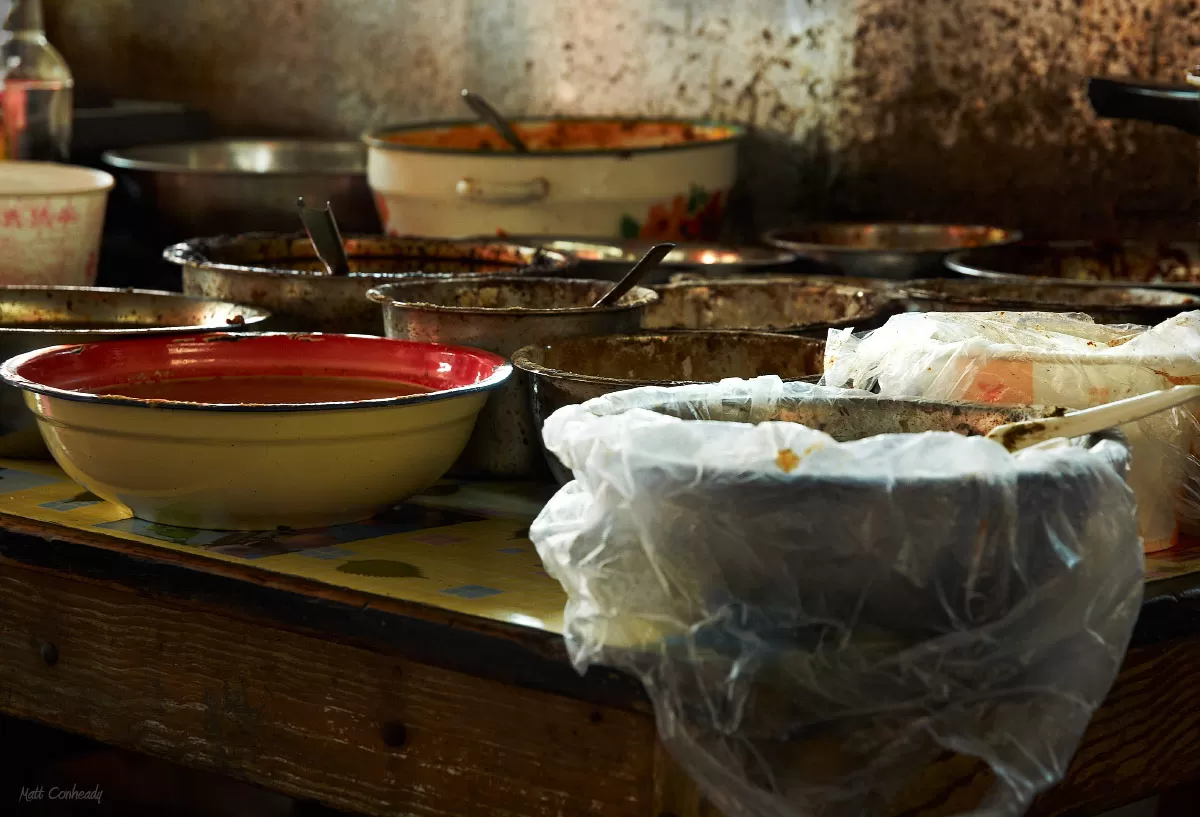 spices and sauces in a chinese food kitchen