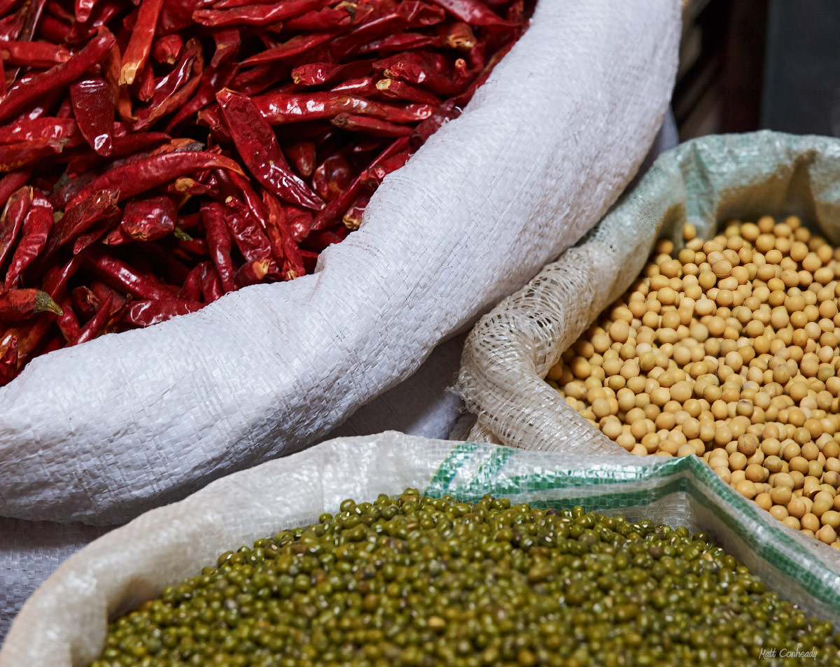 beans in bags at the market