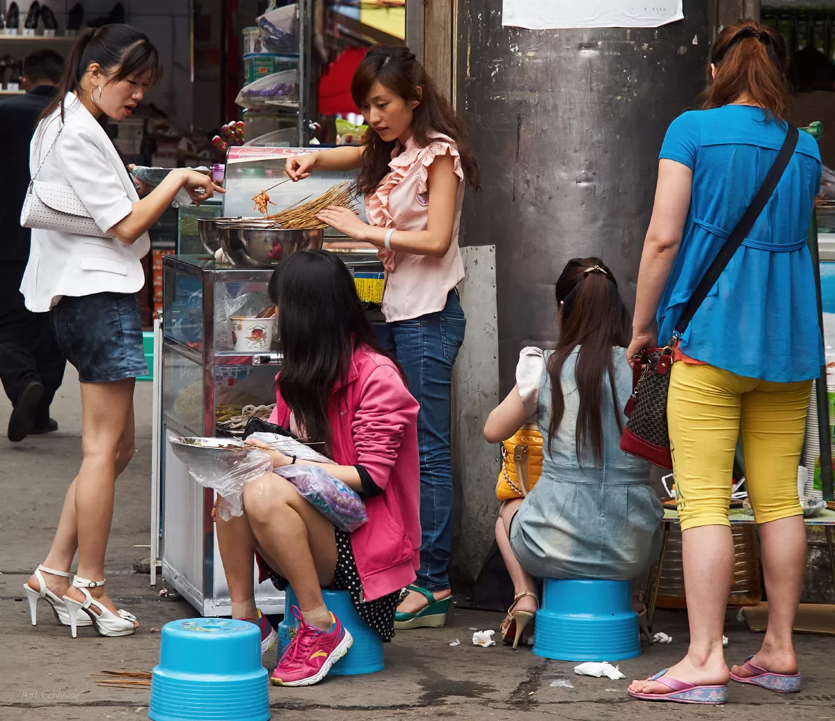 Eating street food at the Lotus Pond Market in Chengdu