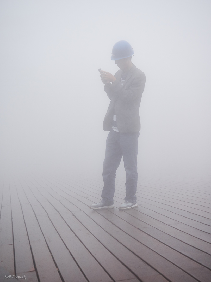 construction laborer in fog